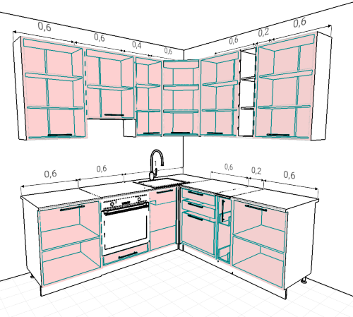 Кухня ОЛИВА 2,2 х 2,0 метра (белый глянец)